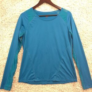 Spanx Shirt Womens Medium Blue Long Sleeve Pullover Thumb Holes Stretch Active